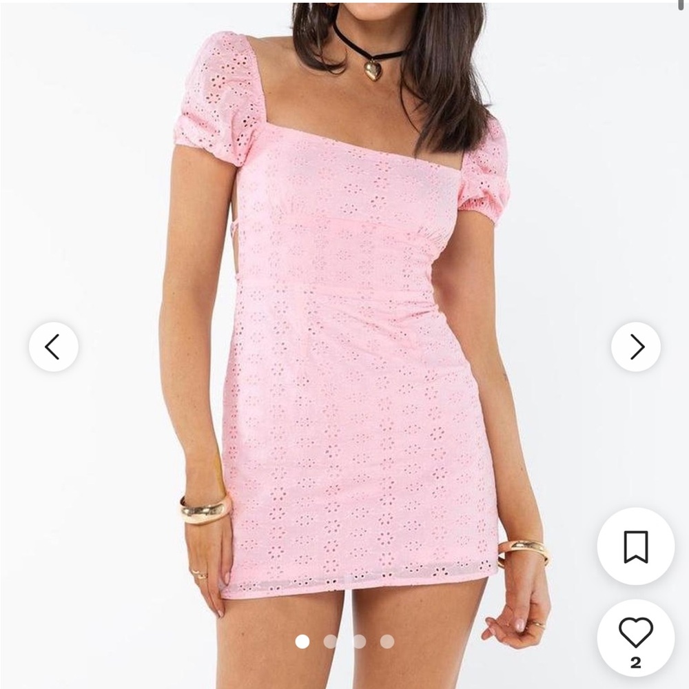 New Princess Polly Pink Eyelet Puff Sleeve Dress with Corset Tie Back Babydoll